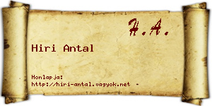 Hiri Antal névjegykártya
